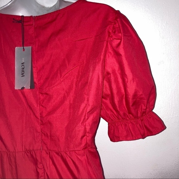 NWT Vonda Empire Style Tiered Short Puff Sleeve Mini Red Poly Dress 2X/XL - Picture 8 of 9